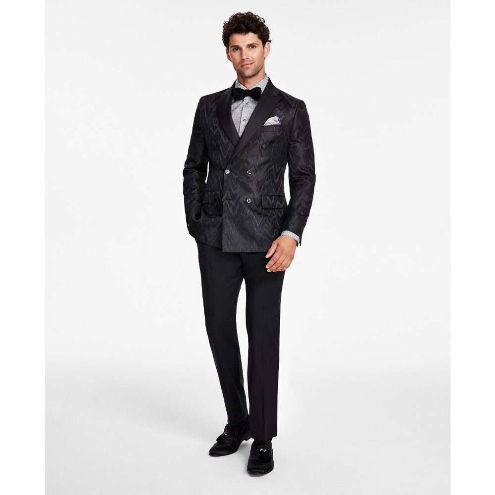 Tallia Men's Slim-Fit Black Chevron Sport Coat Black 44S B4HP